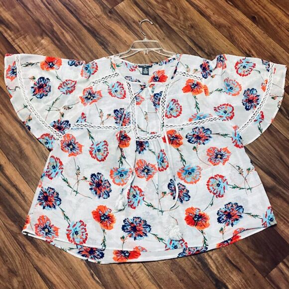 Chelsea & Theodore Woman Floral Boho Tunic top Off-White Floral S2X - Picture 8 of 9